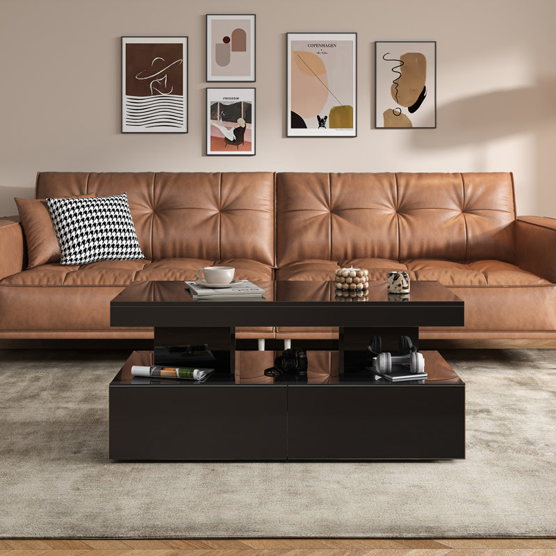 Pedestal Coffee Table with Storage, Black