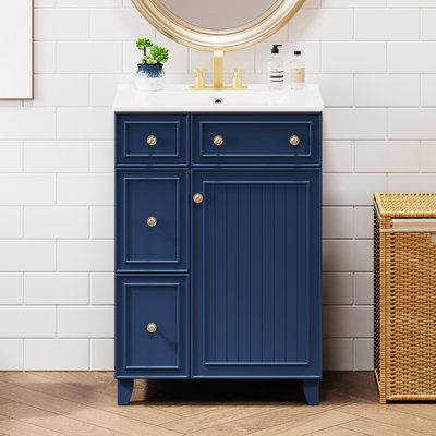 Armoire de salle de bain 24 po - style transitionnel, vaste espace de rangement bleu d'apparence sophistiquée, fonction pratique