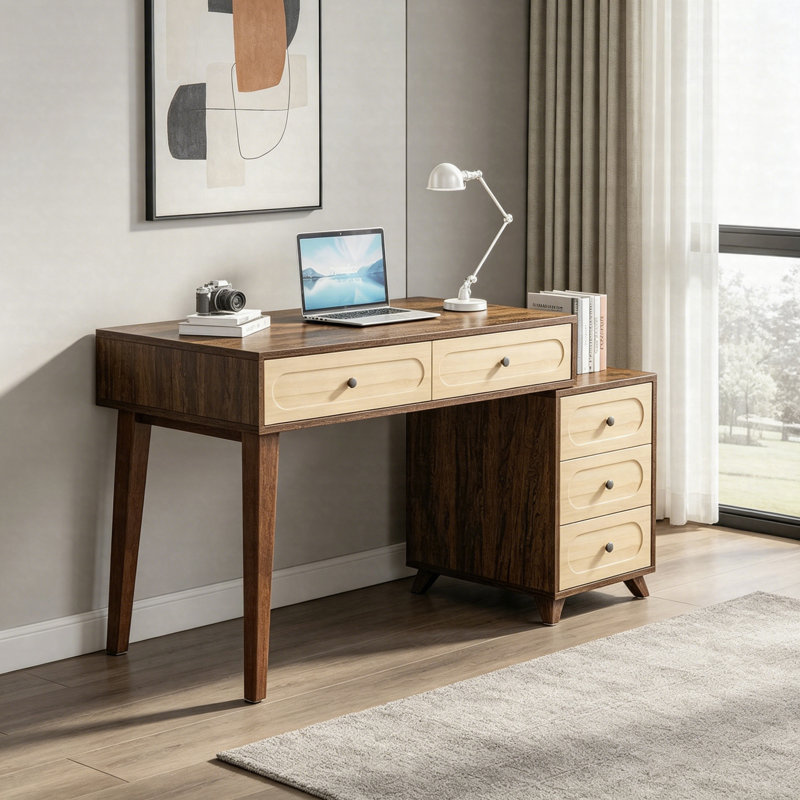 Bureau d'ordinateur 51 "avec 5 tiroirs, bureau d'écriture avec cabinet de tiroir réversible pour bureau à domicile