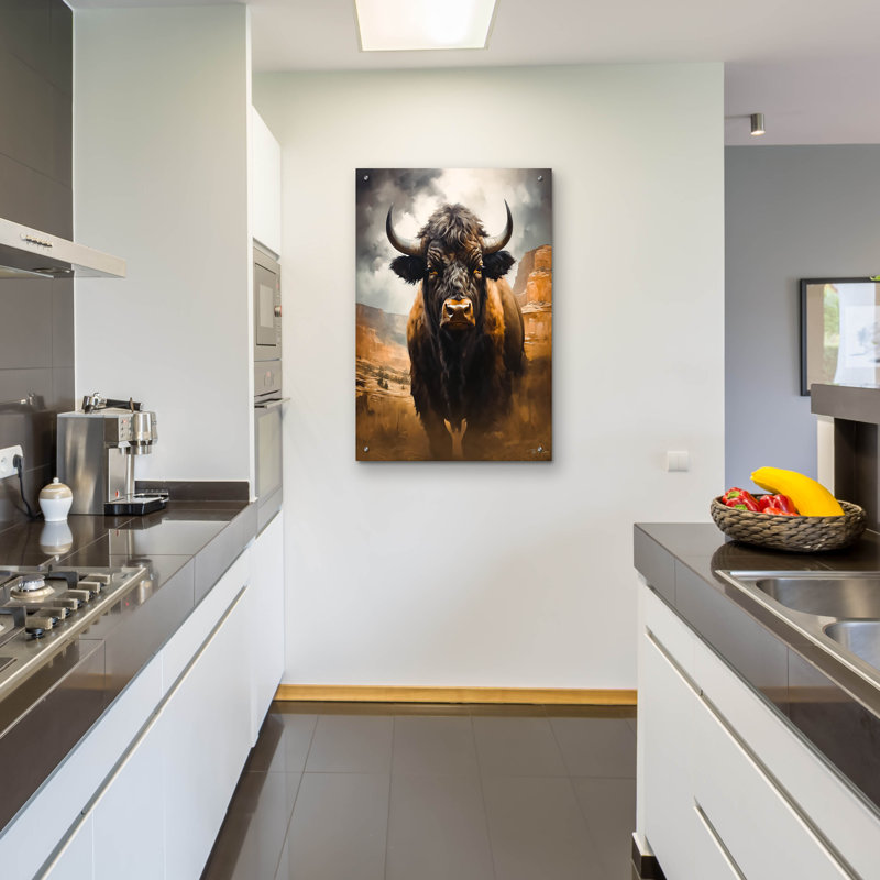 Art mural en verre «Buffalo» par Momart, H 36 po x l 24 po x P 0,2 po