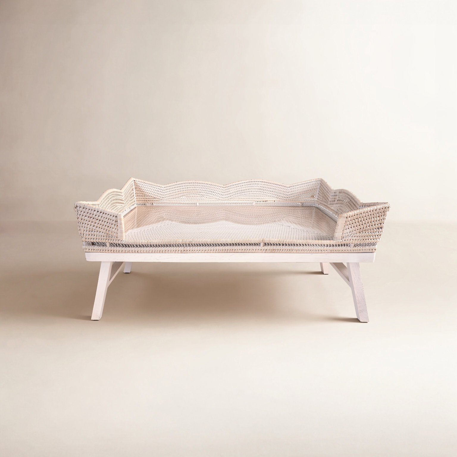Breakfast Tray with Glass Insert, White Wash, With Glass
