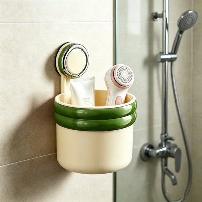 Organisateur de salle de bain à ventouse avec panier de rangement mural