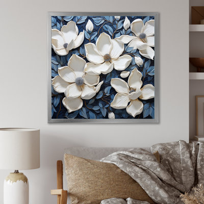" White And Blue Tapestry Of Magnolias II "