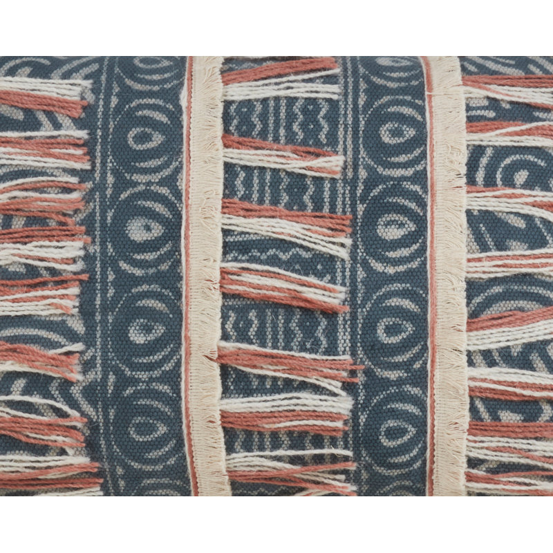 Blue Cotton Embroidered Block Print Throw Pillow Cover