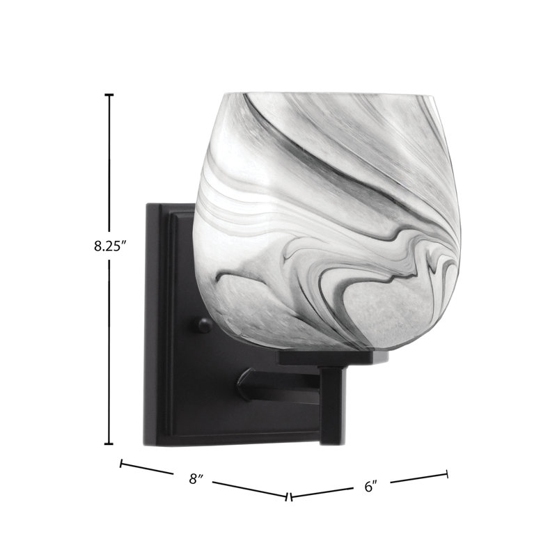 Applique murale Fausley avec verre tourbillon onyx de 6 po, Noir mat