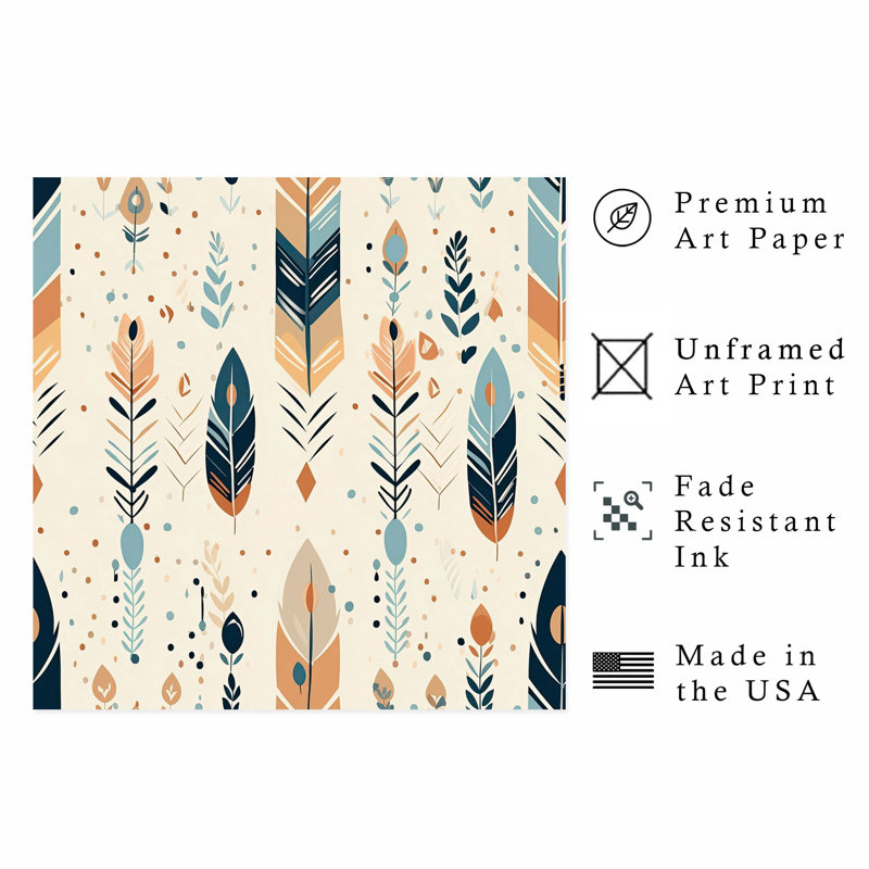 «Fashion and Glam Boho Feather Pattern II», reproduction d'art non encadrée, H 20 po x l 20 po