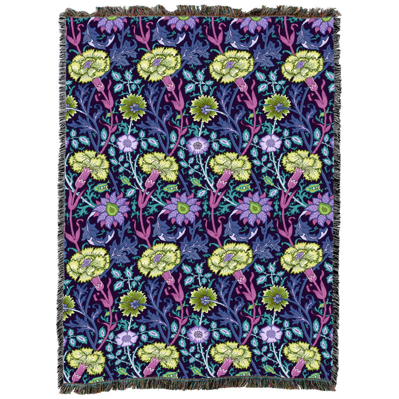 Couverture de paon rose et rose Pure Country Weavers de William Morris - Art et artisanat, L 80 po x L 60 po, Mauve