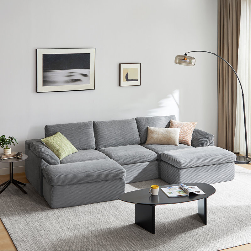Canapé modulaire en os de 109 po Mariyan, Velours côtelé gris mousse