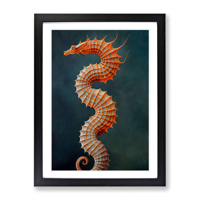 Seahorse Dragon - Single Picture Frame Painting, Black, 34cm H x 25cm W x 2cm D