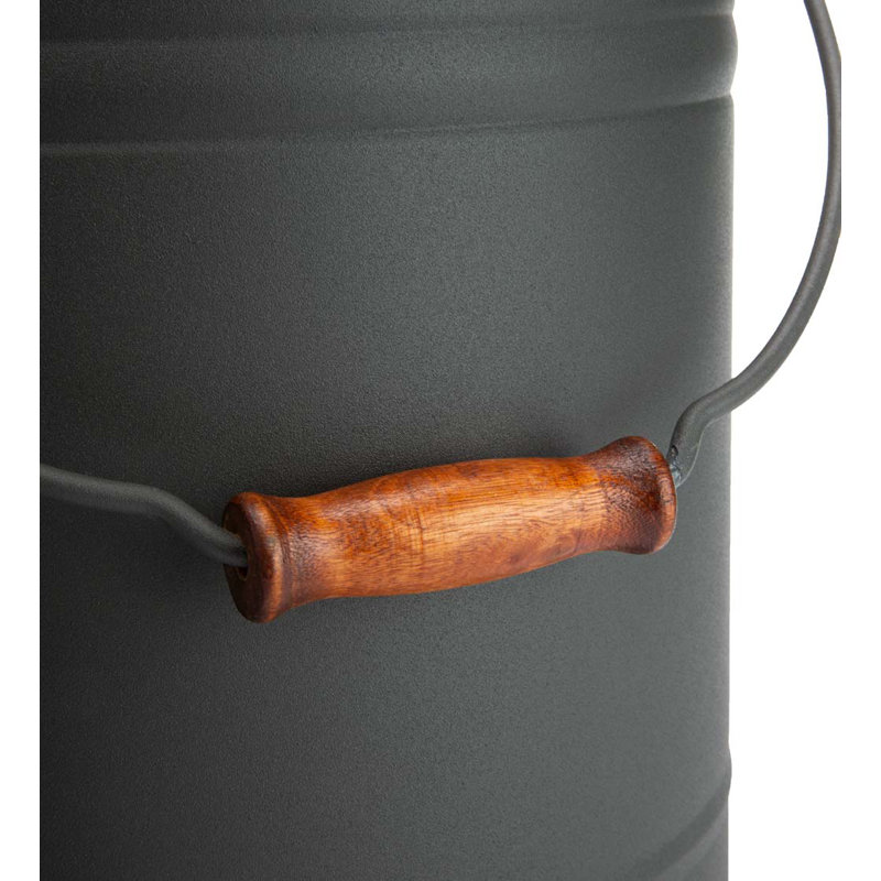 Galvanized Steel Ash Bucket with Handle, Lid and Double-Layer Bottom, Charcoal Black
