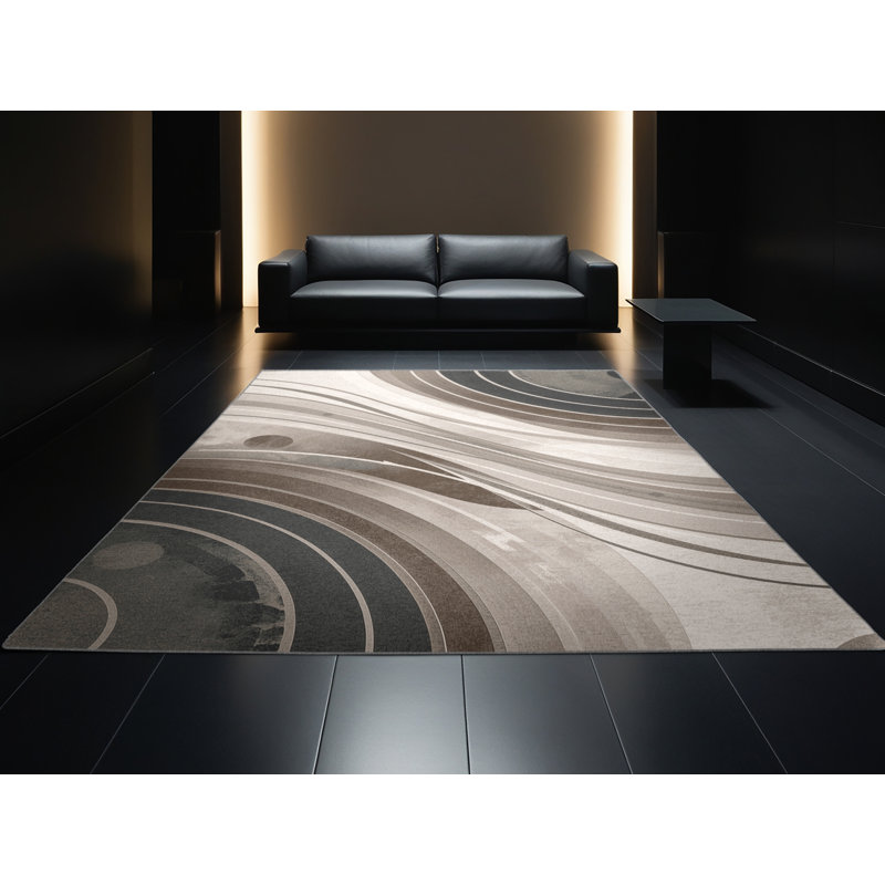 Soft Plush Bleeker Weather System Chart Modern & Contemporary Area Rug in Beige – Gray Binding, 7x10