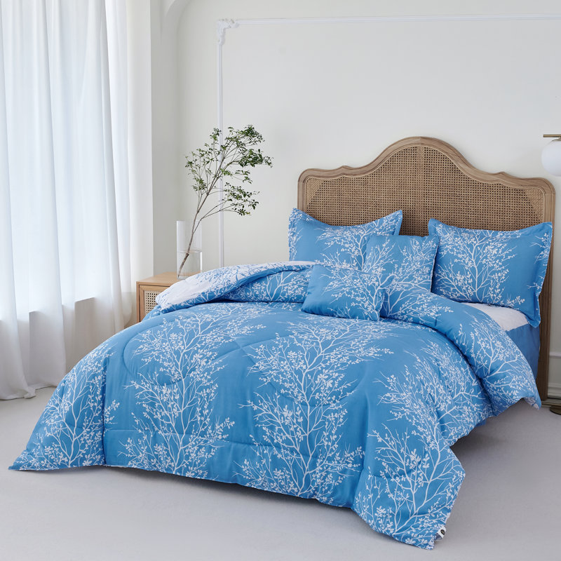 Light Blue Foliage Microfiber Twin Bed in a Bag Set