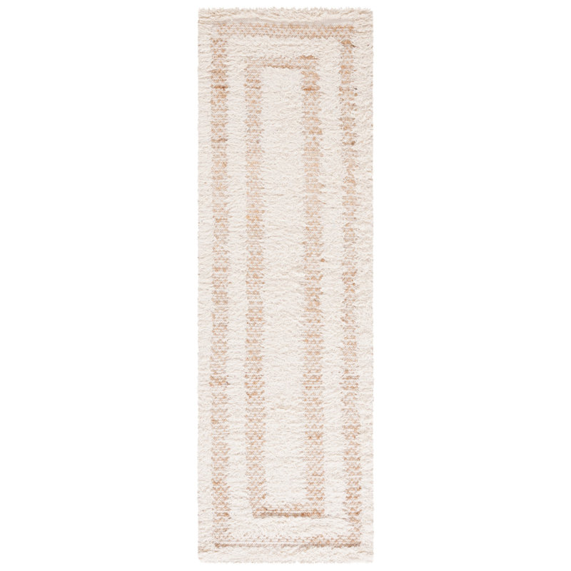 Natura Hand Loomed Wool/Jute/Cotton Geometric Rug in Ivory/Natural, Runner 2'3" x 8'