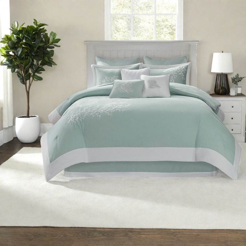 Ensembles de literie surdimensionnés en coton turquoise pour chambres de style bord de mer