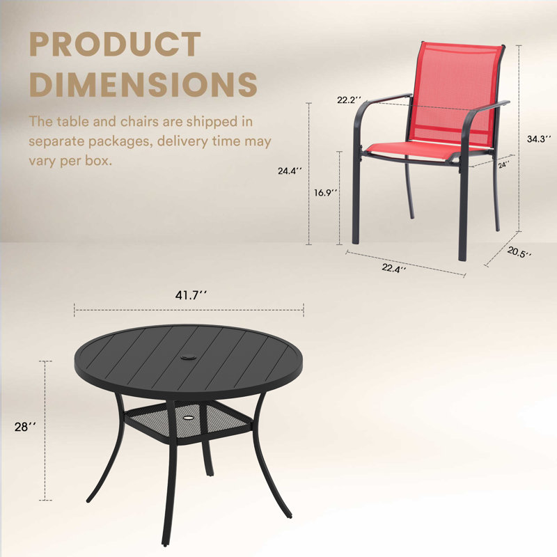 4-Person Outdoor Patio Dining Set With Stackable Chairs, Red/Black