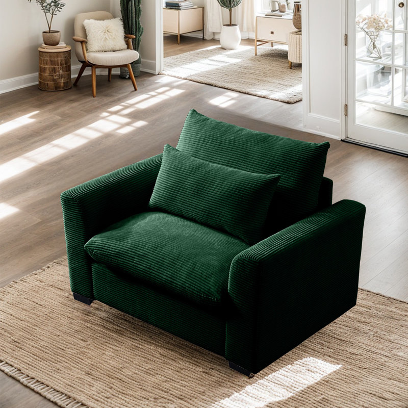 Fauteuil large Zackary de 51 po, Velours côtelé vert