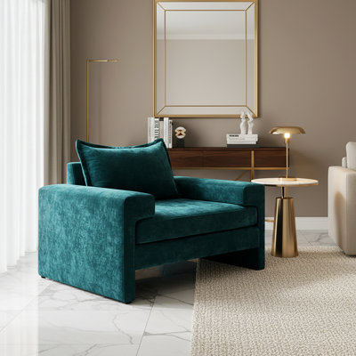 Arden Mid-Century Modern Chenille Upholstered Armchair With Wide Armrests And Oversized Cushions