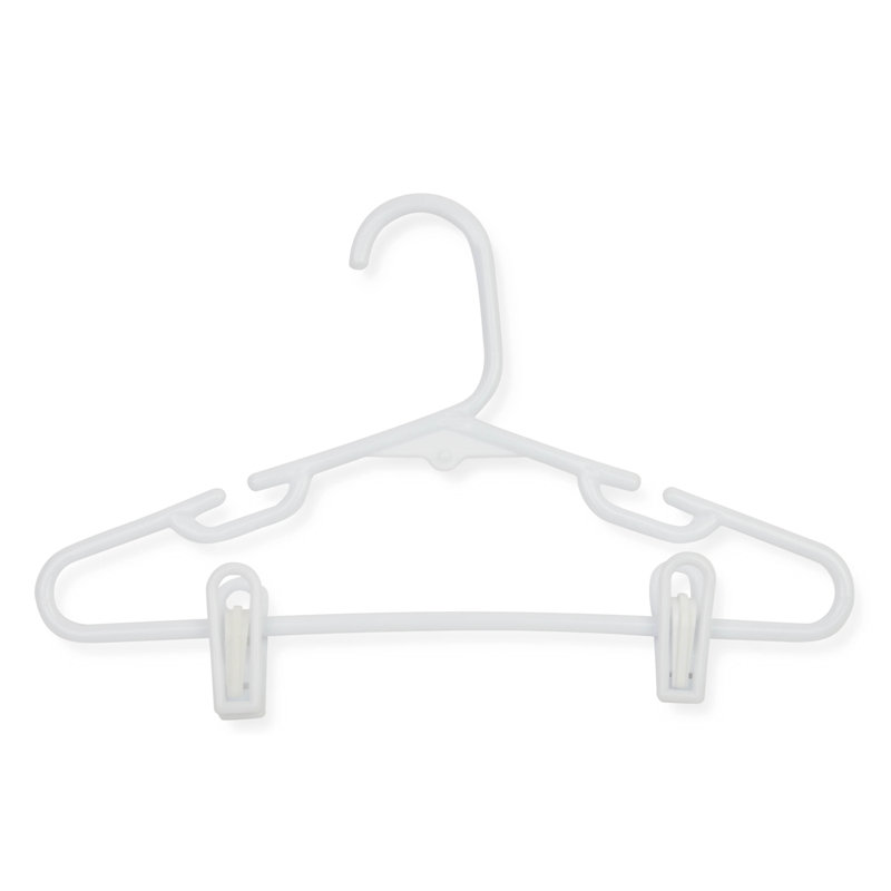 White Plastic Kids Clothes Hangers with Removable Clips, Set of 18