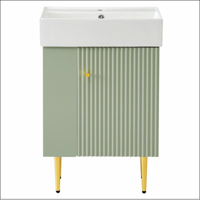 Meuble-lavabo 21,6 po, armoire combinée, meuble de rangement pour salle de bain, lavabo simple en céramique, rangement à gauche