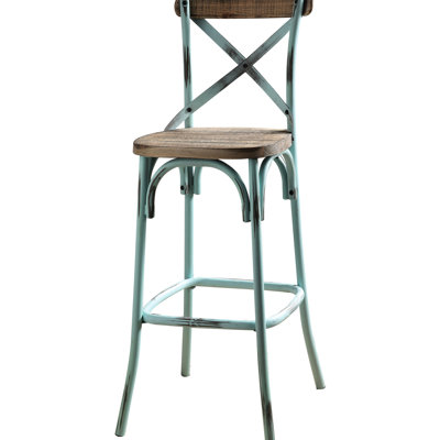 Tabouret de bar à dossier croisé en chêne antique - Design d'inspiration rétro, bois et métal, 18,5 po de largeur x 20,5 po de profondeur et 43,5 po de hauteur
