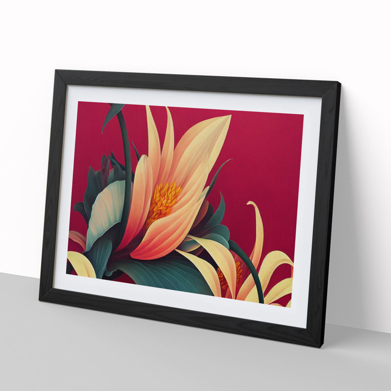 Beaming Flowers Art Deco - Framed Print, 34cm H x 46cm W x 2cm D, Black