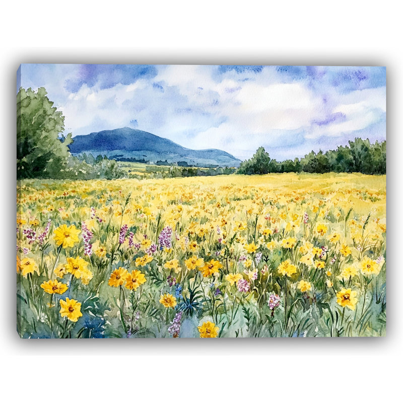 «Golden Meadow Floral Landscape», art mural sur toile