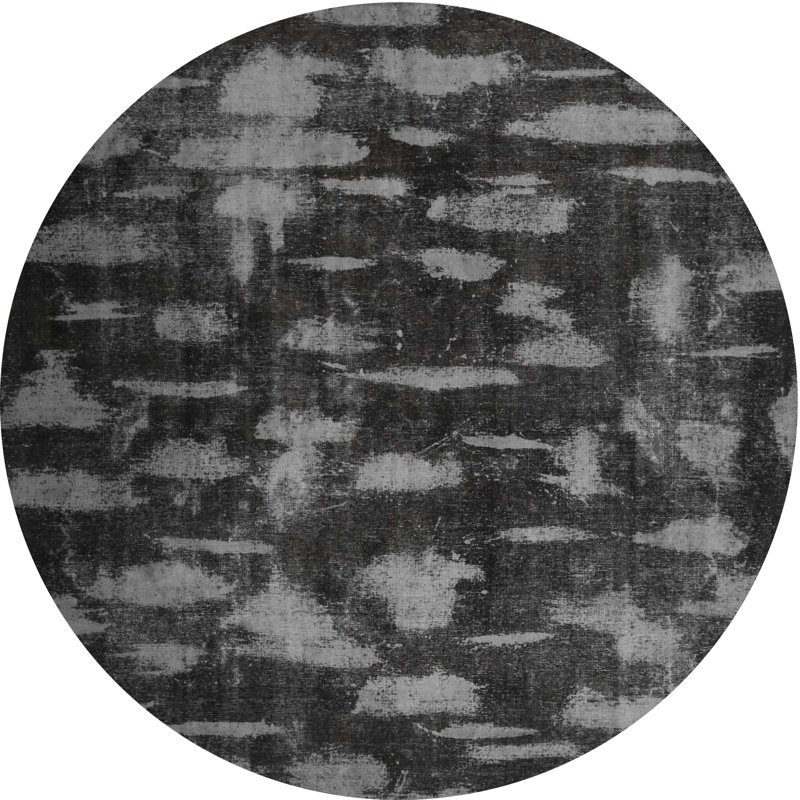 Tapis gris/zone noire contemporaine, Rond 7 pi