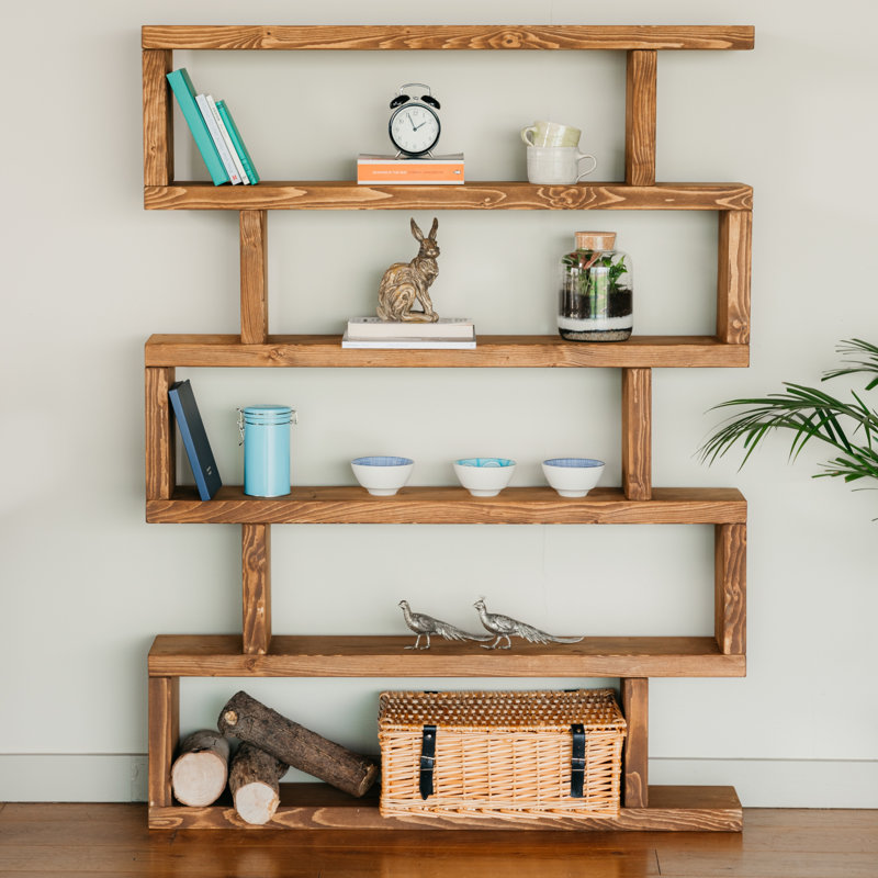 Eads Solid Wood Geometric Bookcase, Dark Oak, 127" H x 100" W x 20" D