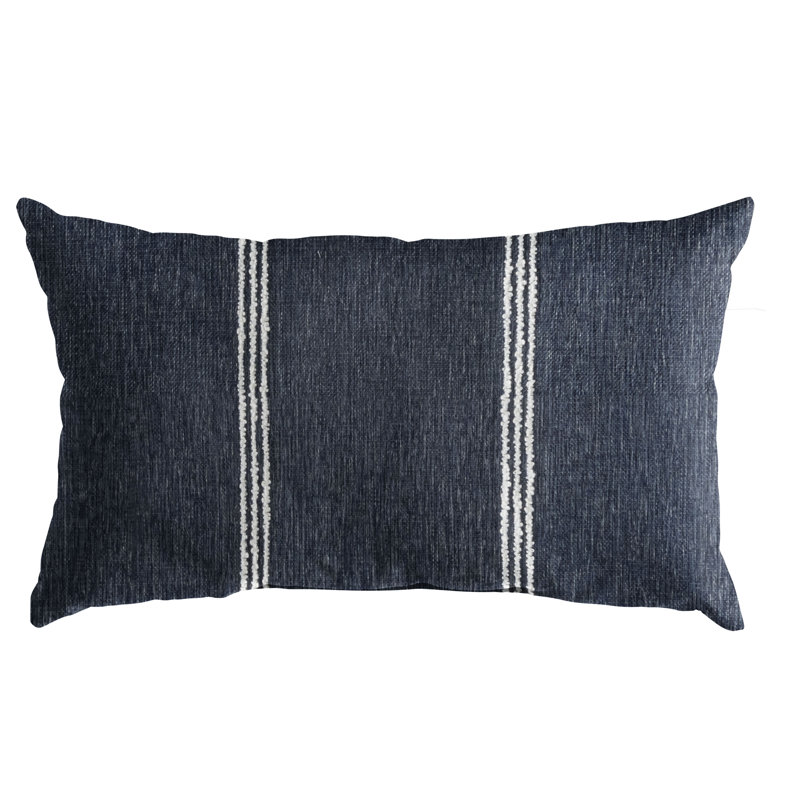 Coussin décoratif réversible intérieur / extérieur Longen Striped Sunbrella®, Bleu, H 12 po x l 18 po