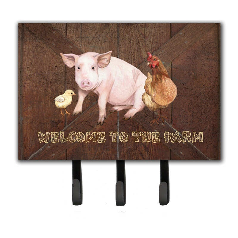 « welcome to the farm » avec le porte-laisse et le crochet à clé pour le porc et le poulet