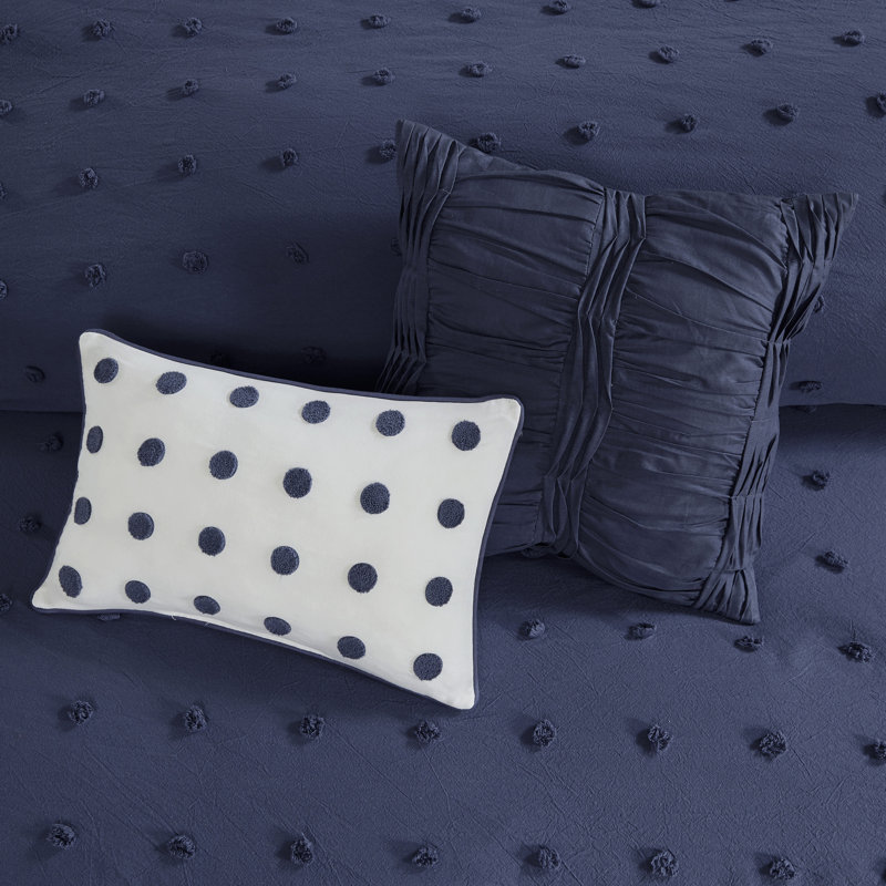 Indigo Blue Cotton Jacquard Full/Queen Duvet Cover Set with Shams and Pillows