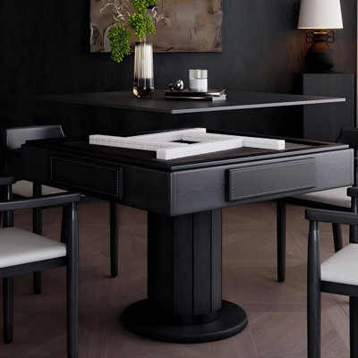 Black Solid Wood Low-noise Fully Automatic Mahjong & Dining Table for Chinese Rules