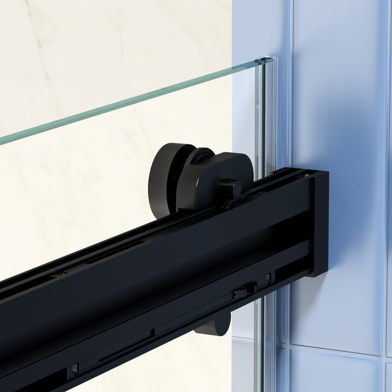 Porte de douche en verre trempé 5/16 po à fermeture en douceur - noir mat, éclaté, glissade confortable noir avec verre fonctionnel, film