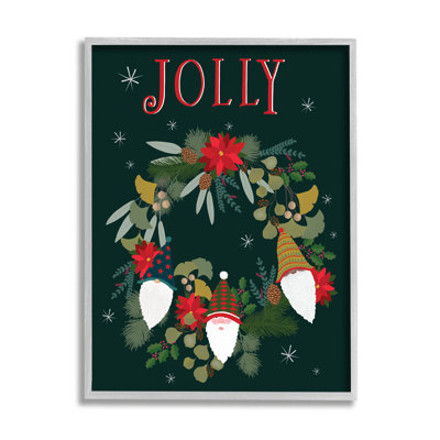 «Jolly & Merry Christmas Gnomes Floral Poinsettia Wreath», art numérique sur estampe numérique par Darlene Seale