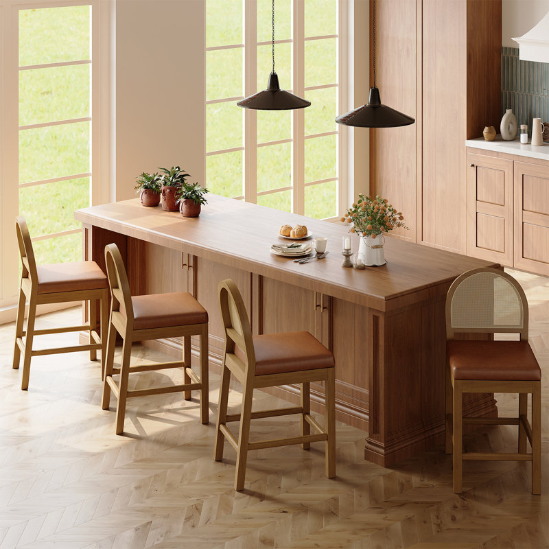 Ensemble de 4 tabourets de bar en bois avec dossier en rotin naturel