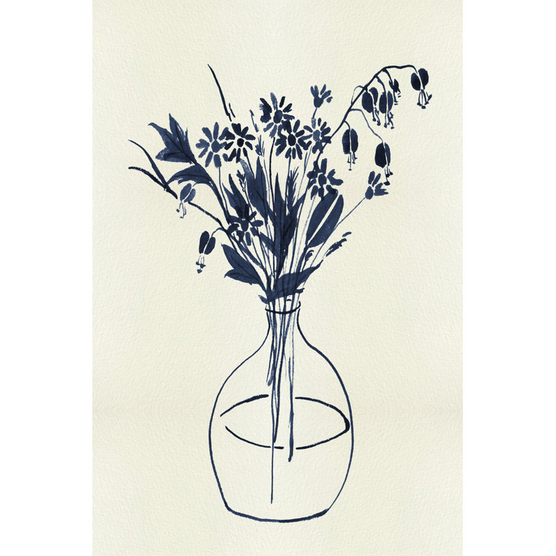 «Indigo Floral Vase I» par Melissa Wang, Cadre flottant érable, Non, H 36 po x l 24 po