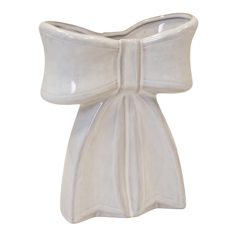 Large White Ceramic Bow Vase, 19cm H x 7cm W x 13cm D