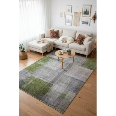 Gray Green Striped Woven Base Decorative Carpet