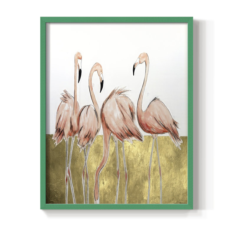Flamant rose I, reproduction encadrée - bois massif, Vert, H 11 po x l 9 po