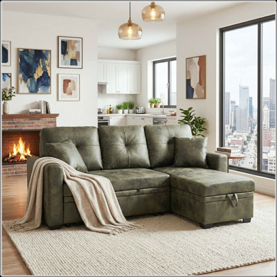 Sleeper Sectional Sofa with Pull-Out Bed, Reversible Chaise, and Storage