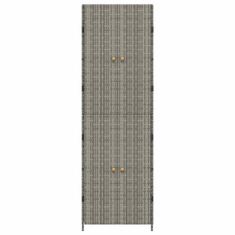 vidaXL Wooden Garden Storage Cabinet, Durable Poly Rattan, Water-Resistant, 4 Compartments, Outdoor Storage Cabinet, Powder-Coated Steel Frame, Solid Acacia Wood Knobs, 23.2"x15.7"x70.9", Gray