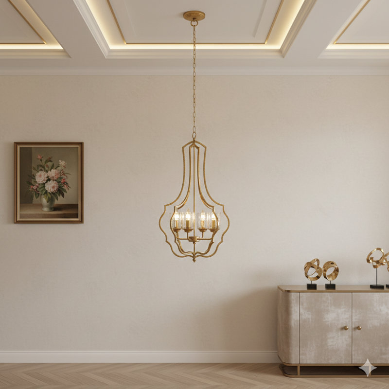 Lustre suspendu en métal avec quatre lumières et une chaîne réglable, adapté aux cuisines, salles à manger, foyers et halls d'entrée (ampoules non incluses).