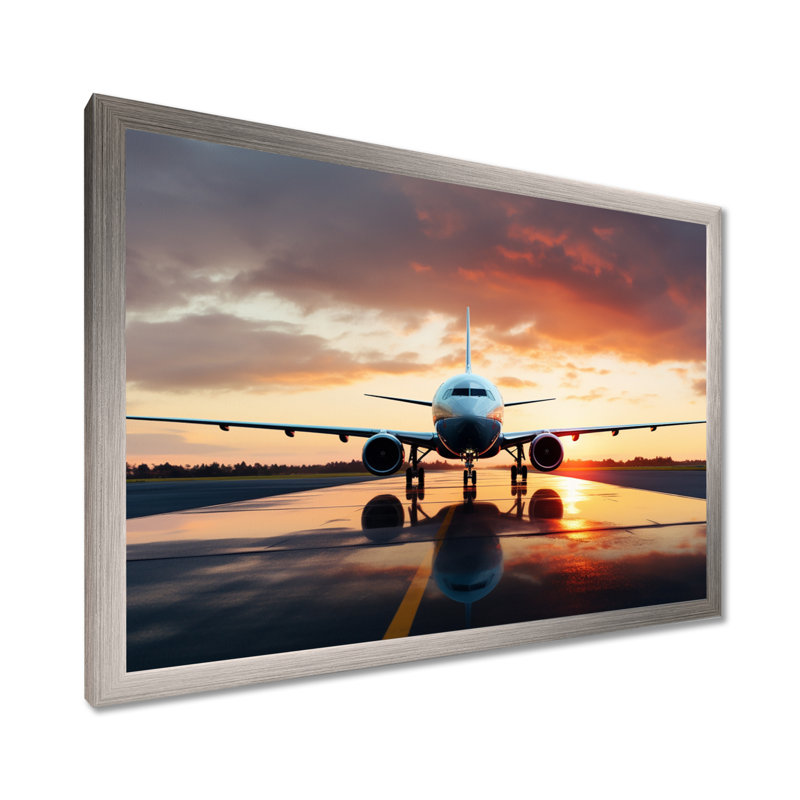 Photo prête à décoller de l'avion - impressions sur toile modernes, H 30 po x l 40 po x P 1,5 po, Cadre simple argenté
