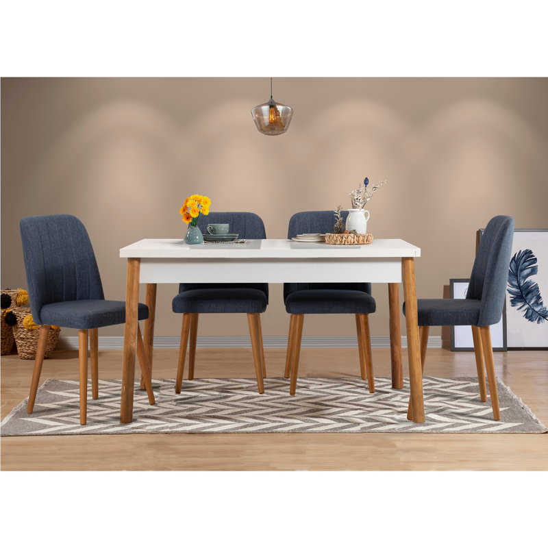 Cleary 4 - Person Dining Set, Brown, White, Navy Blue