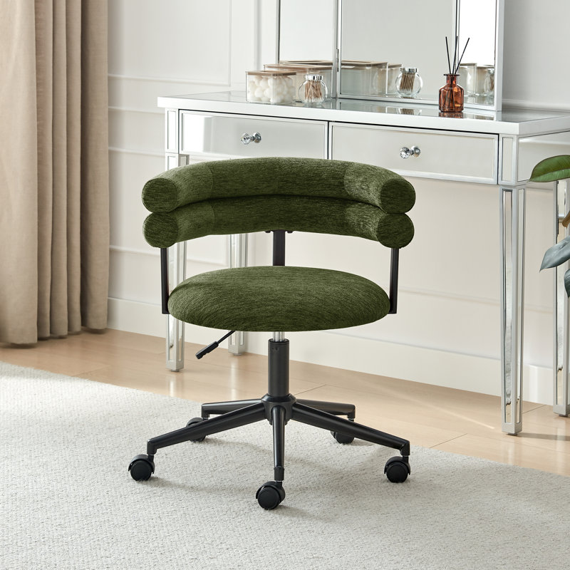 Tarena Upholstered Fabric Swivel Office Chair - Modern Curved Backrest Design, Green