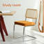 Ensemble de 2 chaises d'appoint en velours orange riche avec base en porte-à-faux chromée et dossier en rotin, chaises de salle à manger de style Mid-Century moderne