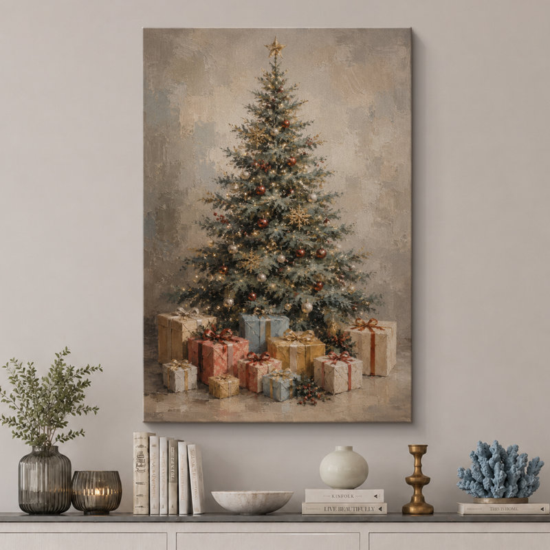 Œuvre d'art de Noël rétro, photos de salon, impression sur toile encadrée, H 36 po x l 24 po x P 1,5 po, Toile tendue