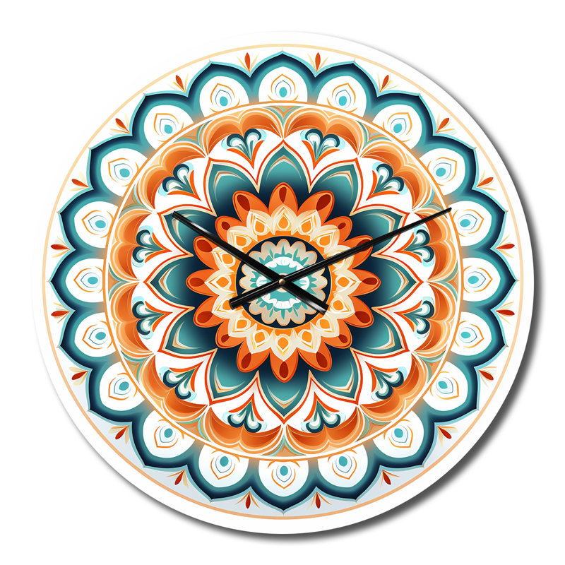 Horloge murale mandala exquise en bleu et orange rétro I - Boho Mandala, Petit