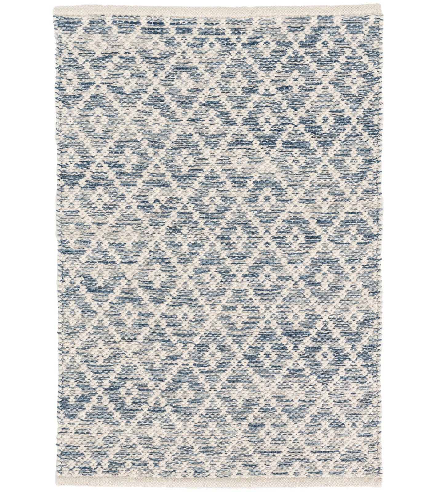 Melange Diamond Blue Handwoven Cotton Rug, Rectangle 5' x 8'