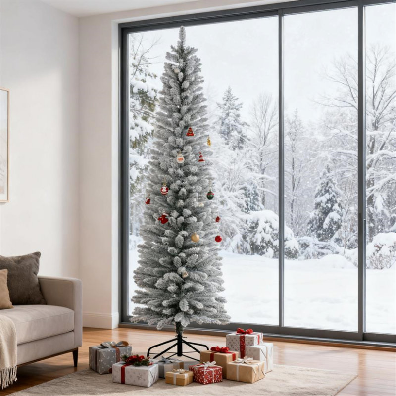 Arbre de Noël artificiel avec branches enneigées et base en métal